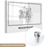 MuchoWow® Glasschilderij 120x80 cm - Schilderij acrylglas - Stadskaart – Zwart Wit - Kaart – Maastricht – Nederland – Plattegrond - Foto op glas - Schilderijen