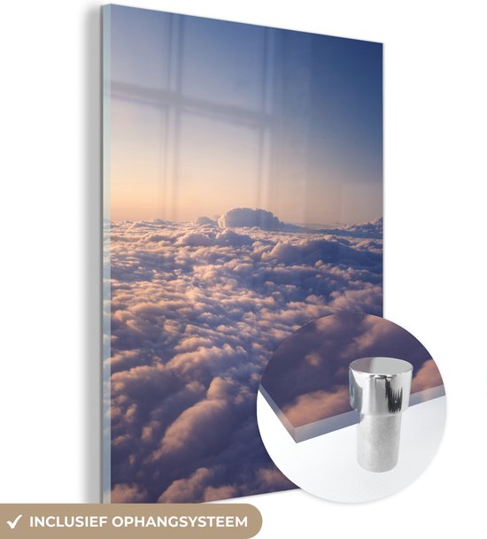 MuchoWow® Glasschilderij 60x80 cm - Schilderij acrylglas - Afbeelding van een bewolkte hemel bij een zonsopgang - Foto op glas - Schilderijen