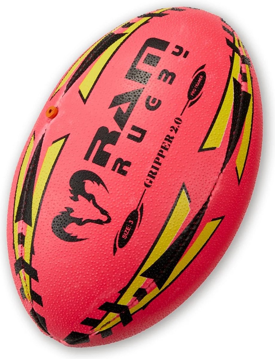 RAM Rugby Gripper 2.0 Pro Trainer Fluor Bal Bundel - 30 x ballen and 2 tassen - Nr. 1 Rugby shop in Europa - Ontworpen in Engeland - Perfecte vorm en Duurzaam - Maat 3 - Fluor: Roze, Tas: Breathable RAM® Engeland - Uniek 3d Grip techn. Prof.