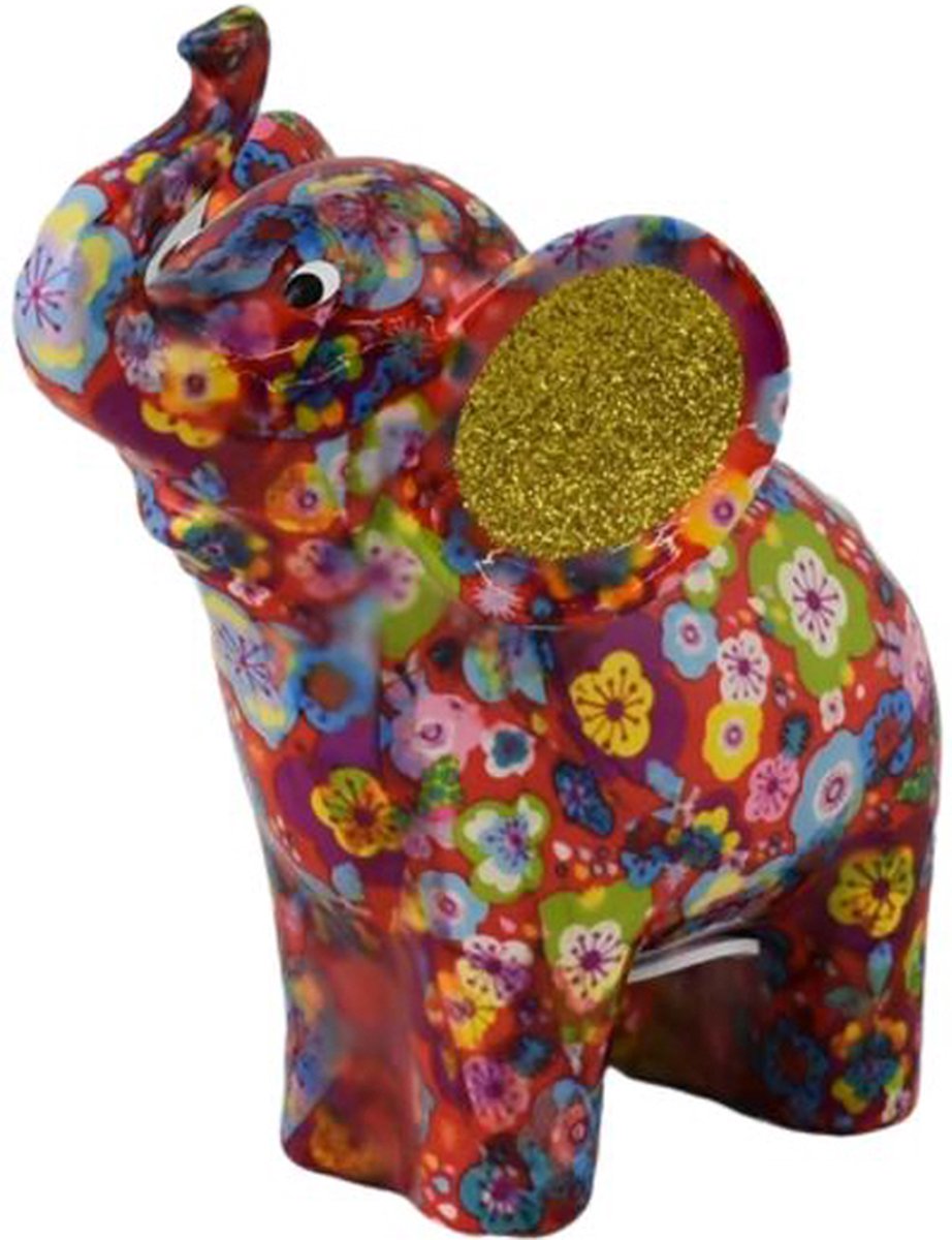 Pomme Pidou spaarpot olifant Darcey M rood met gekleurde bloemetjes