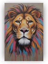 Lion Banksy - 100 x 150 cm - Art Banksy - Tableau de salon Banksy - Lion coloré - Attire le regard - Décoration murale Lion - Peinture sur toile