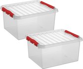 Sunware - Q-line opbergbox 36L transparant rood - Set van 2