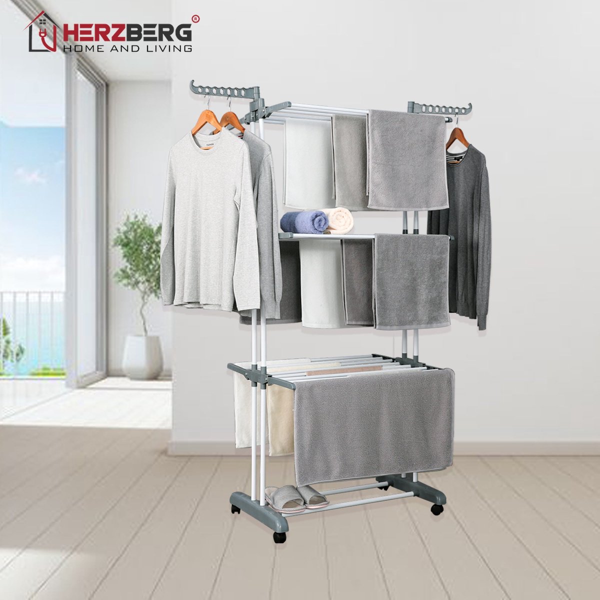Herzberg HG-8034GRY: Moving Clothes Rack - Grijs
