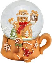 Wurm - Sneeuwbol - Sneeuwpop - Gingerbread sneeuwpop - Kerstcadeau - Voet als kopje - Kerstmis - Kerstdecoratie - 8x7x9cm - Polyresin/glas