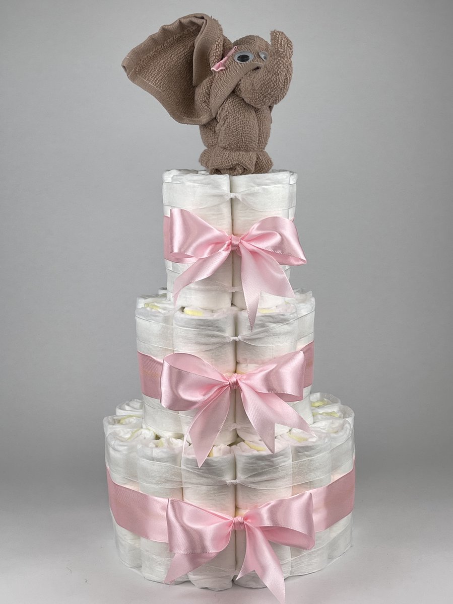 Goedkoopste Chouette-Chouette | Luiertaart Meisje | Kraamcadeau | Geboorte Meisje | Babyshower | Olifant Pinkstone - Roze