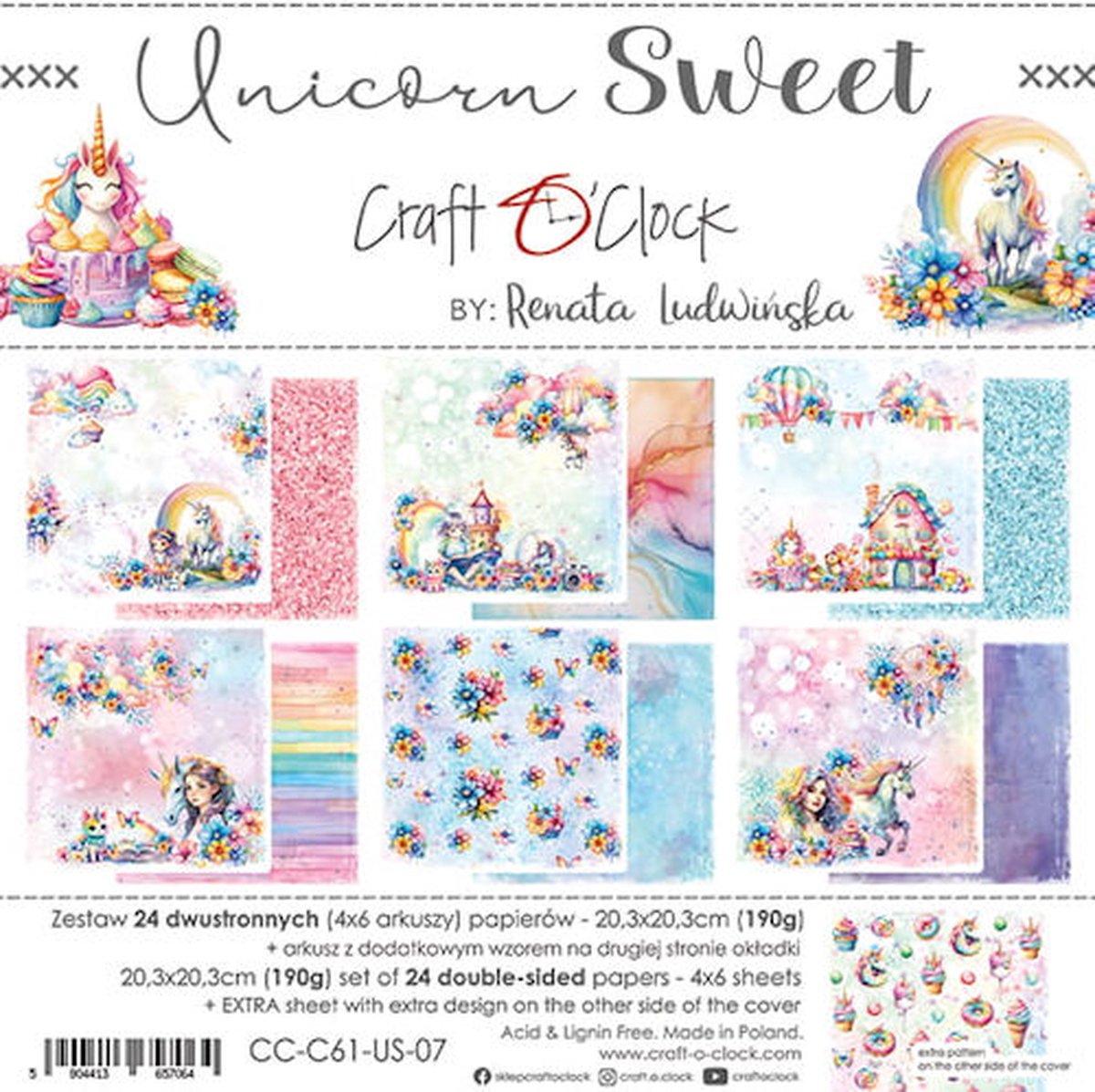Craft O Clock Paper Pack 20x20 cm Unicorn Sweet