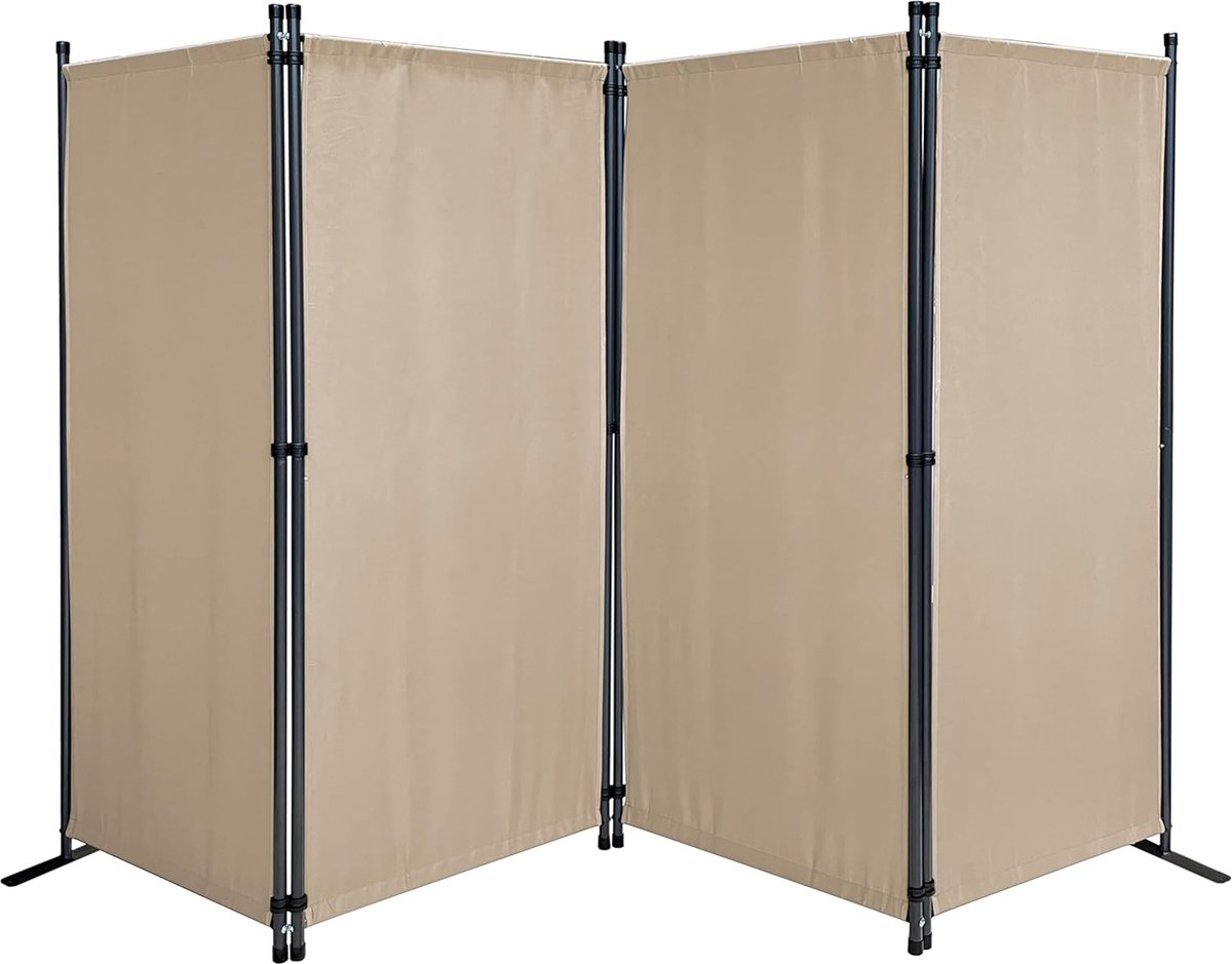 QUICK STAR 4-Piece Screen 165 x 220 cm Fabric Room Divider Balcony Privacy Screen Foldable Sand
