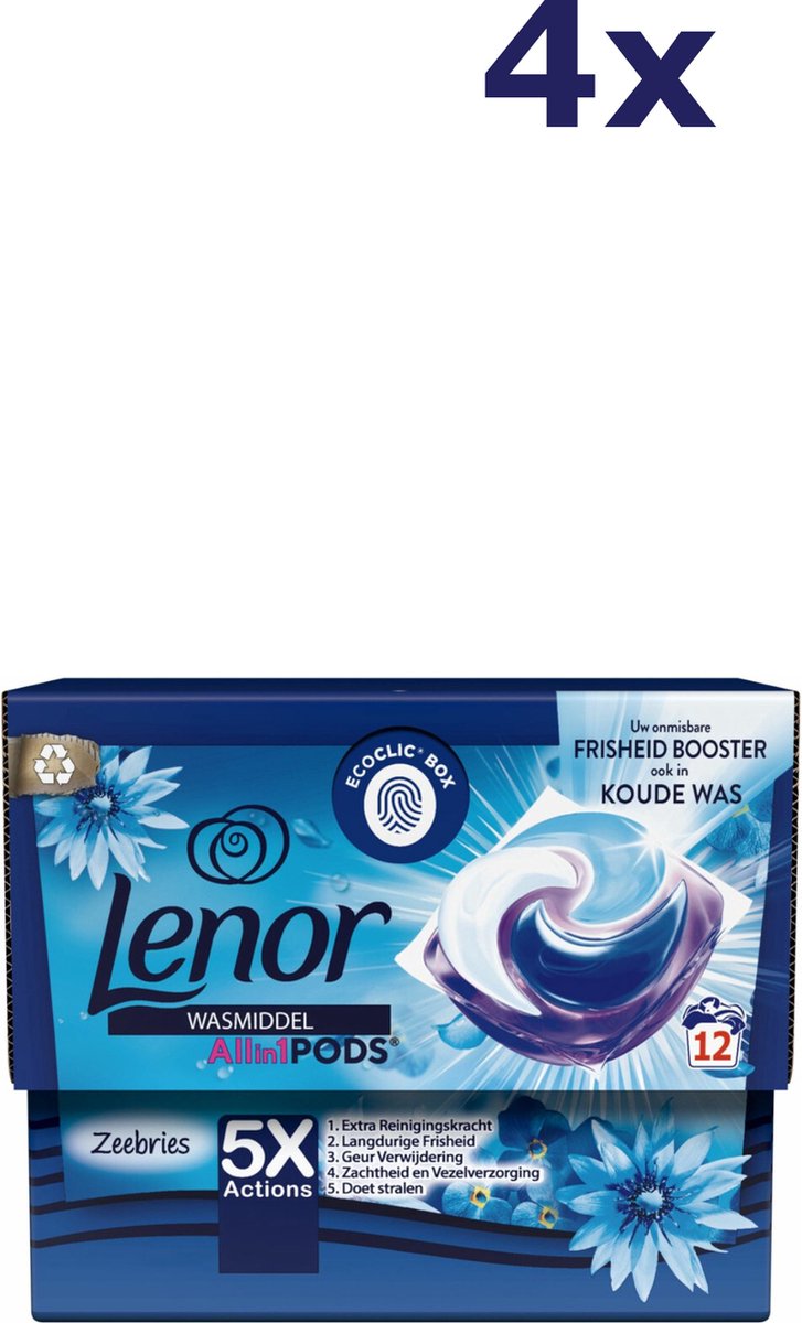 Goedkoopste 4x Lenor Wasmiddel All-in-1 Pods Zeebries 12 stuks