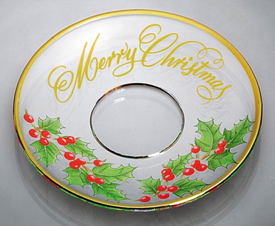 Bobeches van glas goud rand 2 stuks en hulst met tekst merry christmas