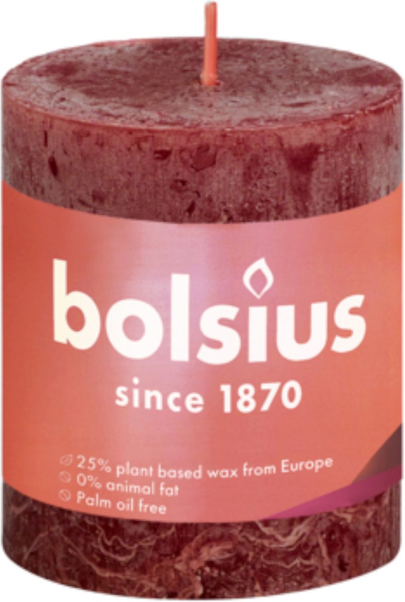 Bolsius Rustiek Stompkaars 8 cm - Ø68 mm VRD Rood