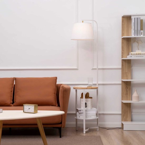 HOMCOM Staande Lamp Met Planken, Staande Lamp, Hout, 26 X 26 X 160 Cm Voor Woon Slaapkamer Zonder Gloeilamp ~1ten54291lo01