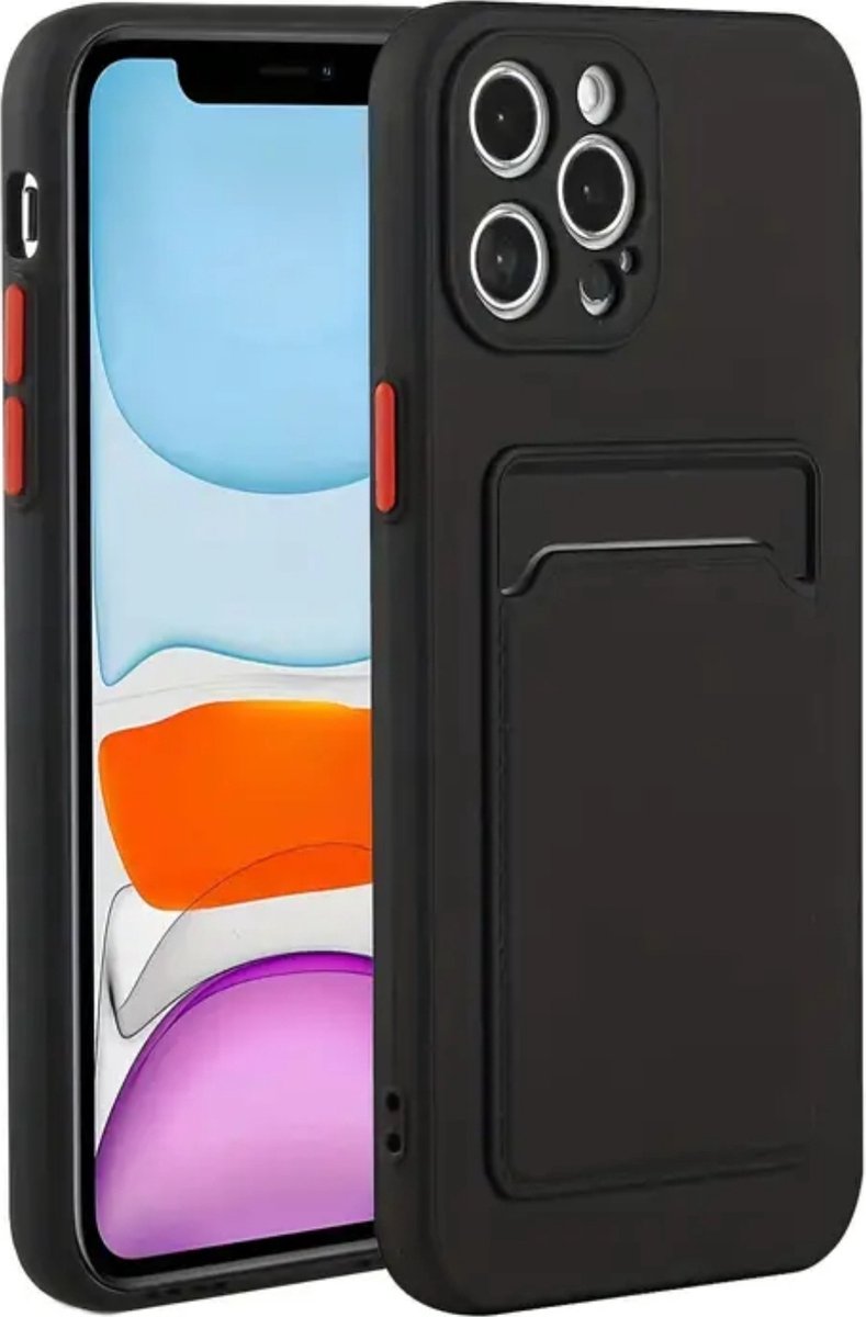 Telefoonhoesje iPhone 15 Plus zwart met pasjeshouder - 2 pasjes