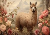 Fotobehang - Lama - Bloemen - Vintage - Grote Bloemen - Vliesbehang - 104x70cm (lxb)