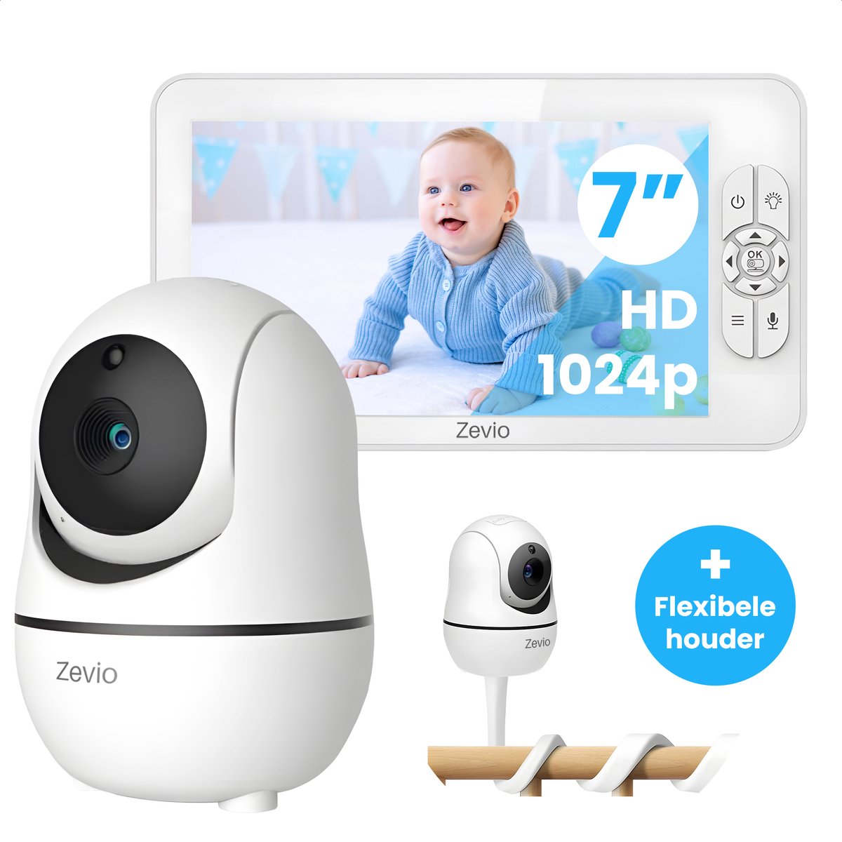 Babyfoon Zevio XL Elite avec caméra et Groot Baby Monitor HD 7 pouces -  avec fonctions