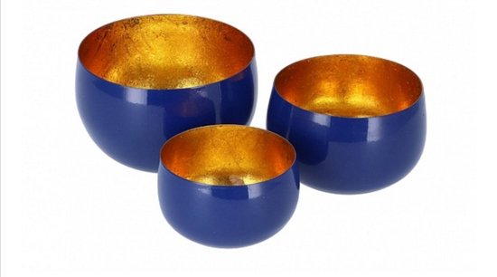 Set theelichthouders voor Waxinelichtjes - Set van 3 - Decoratie - Kaarsenhouder - Metaal - Marrakech - Kings Blue/Goud