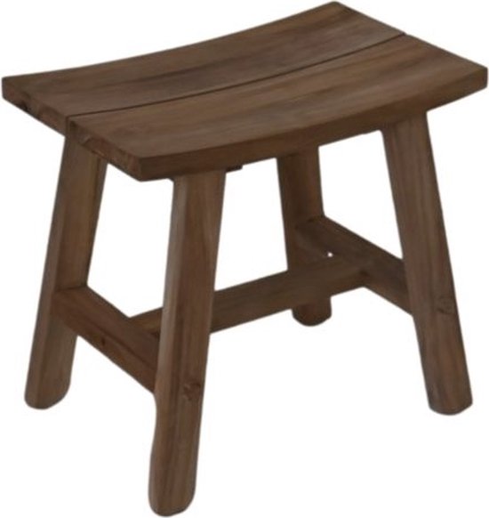 Kruk Bryan - 30x47x45 cm - Bruin - Teak - krukje hout, krukjes om op te zitten, krukje badkamer, krukjes om op te zitten volwassenen, krukje make up tafel, kruk, krukje, houten krukje,