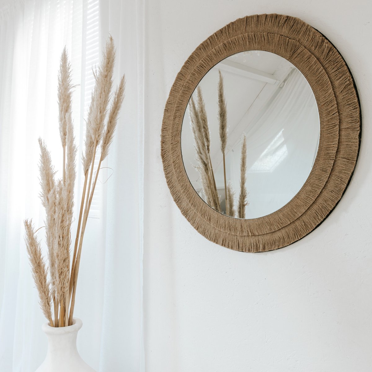 Oliva's - Spiegel - Rond - Wandspiegel - Bohemian - Gebonden jute - 70cm