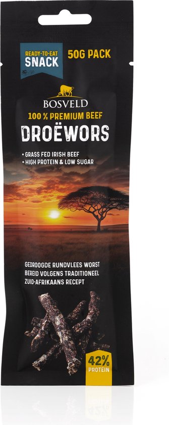 Bosveld Droëwors 1 X 50gr - High Protein Snack - Premium Irish Beef - Low Sugar