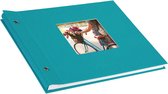 schroefalbum met vensteruitsparing, 30 x 25 cm, fotoalbum met 40 witte pagina's met pergamijntabbladen, album uitbreidbaar, fotoboek van linnen, turquoise