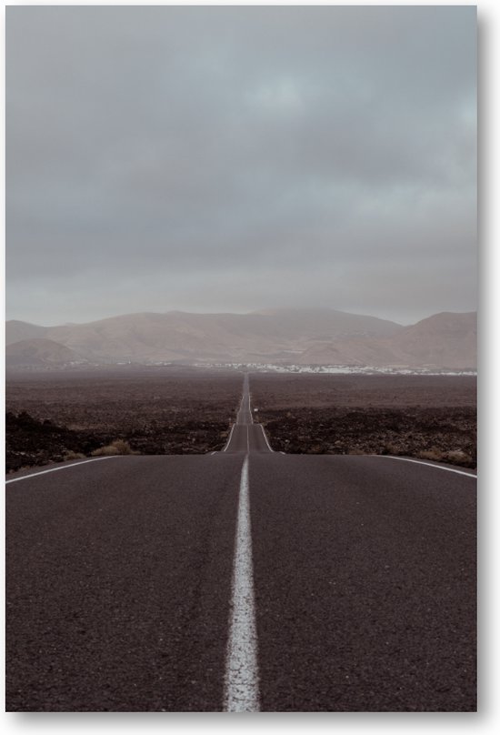 De Weg door Lanzarote - Op Reis door de Stilte - De Stille Snelweg - Foto op Plexiglas 60x90