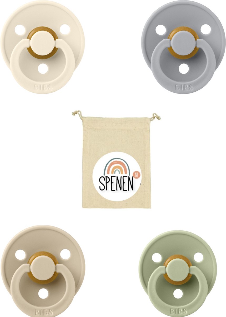 Goedkoopste Bibs fopspeen 0-6 maanden Set 4 stuks Cloud,Vanilla,Sage en ivory Maat 1