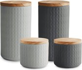keramische voorraaddozen 4-delige set met houten deksel grijs, rubberhouten deksel, opbergdozen, vershouddozen