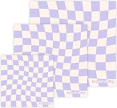 Broodnodig® - Bijenwas Wraps - 3-pack - Bijenwas Doeken - Beeswax wraps - Bijenwas vellen - Bijenwasdoek - Herbruikbaar boterhamzakje - Lila Checkerboard