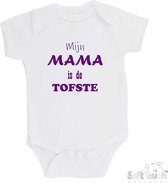 100% katoenen Romper "Mijn Mama is de TOFSTE" Moeder Moederdag Meisjes Katoen Wit/paars Maat 62/68