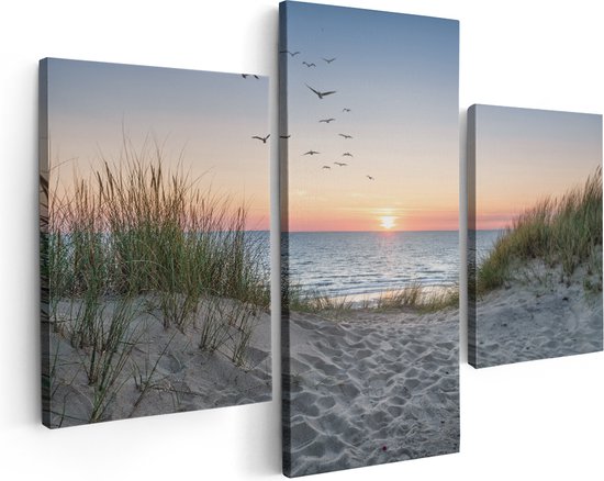 Artaza Canvas Schilderij Drieluik Strand en Duinen - 90x60 - Foto Op Canvas - Canvas Print