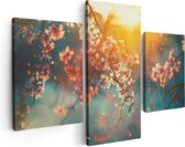 Artaza Canvas Schilderij Drieluik Bloesemboom Tijdens Zonsondergang - Bloem - 180x120 - Groot - Foto Op Canvas - Canvas Print