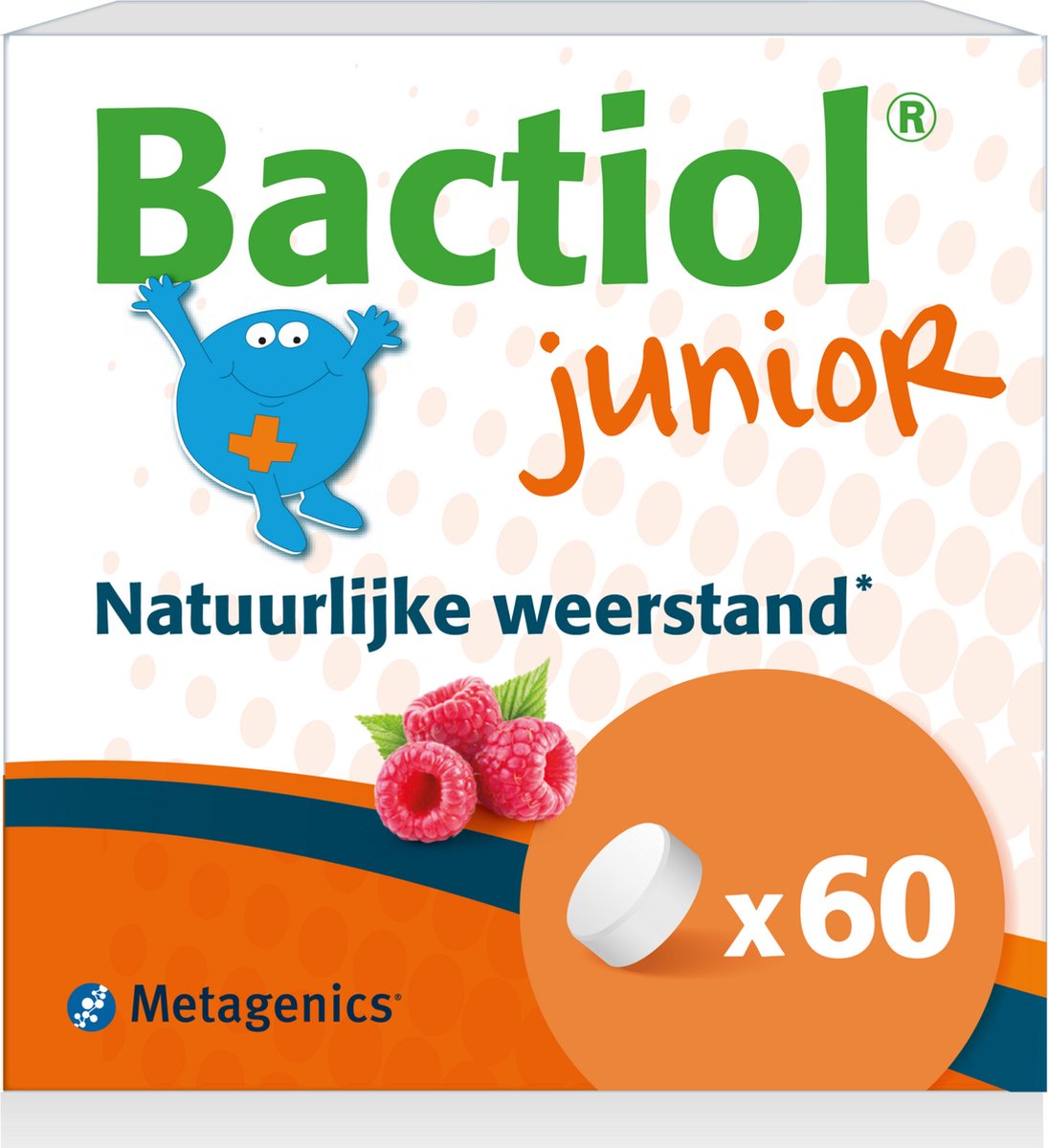 Goedkoopste Bactiol Junior Probiotica voor Kinderen van 3 tot 12 jaar - Met 5 miljard levende bacteriën & vitamine D - Ondersteunt immuunsysteem en darmflora - Heerlijke frambozensmaak - 60 kauwtabletten - Vrij van lactose, soja & gluten