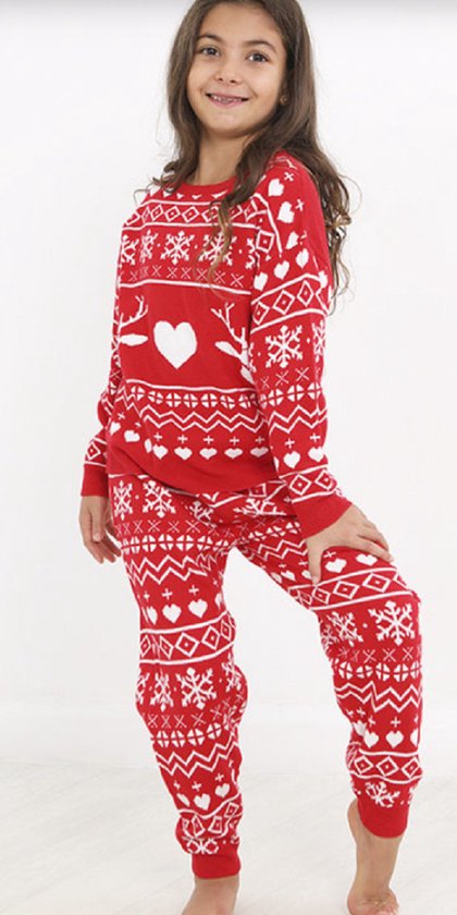 Noël- tricoté - costume/pyjama maison - manches longues - enfants - rouge - taille 110/116