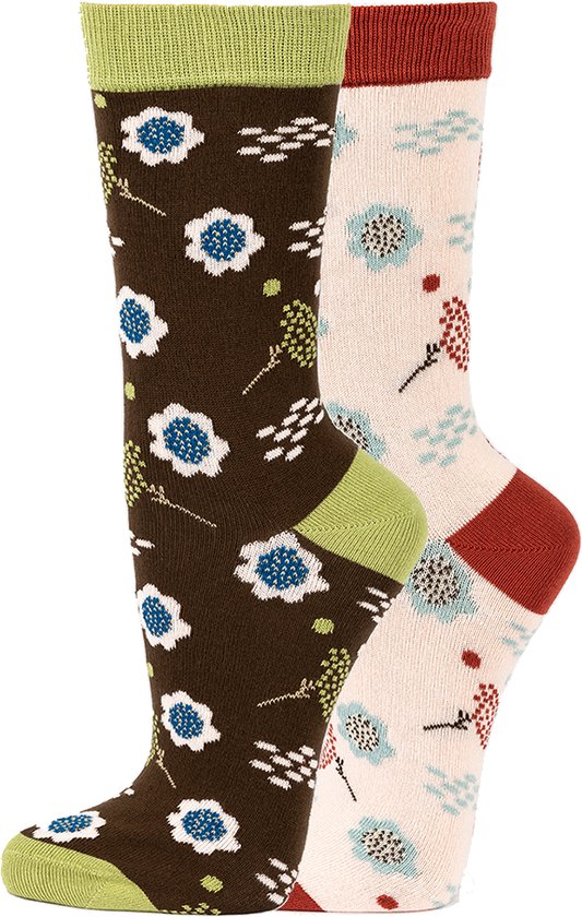 Veraluna sokken set - Biologisch katoen - maat 43-46 - bruin en roze rustiek