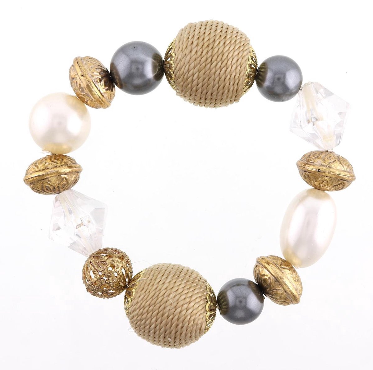Behave Dames armband elastisch - bruin beige grijs