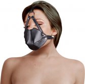 Head Harness with Mouth Cover and Breath Ball Gag - Black