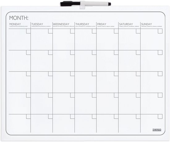 DESQ® Maandplanner 40 x 50 cm - 35 dagen indeling | Randloos | Whiteboardmarker | Magnetisch | Droog uitwisbaar | Nederlands.