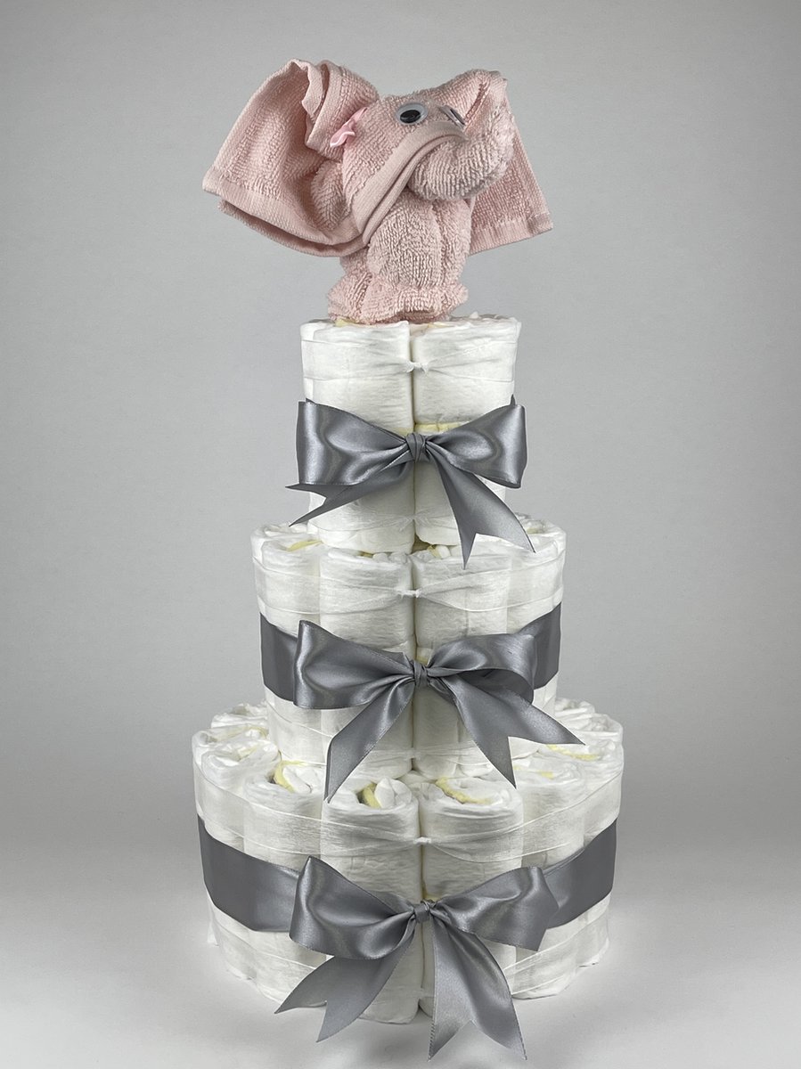 Goedkoopste Chouette-Chouette | Luiertaart Meisje | Kraamcadeau | Geboorte Meisje | Babyshower | Olifant Blush roze - Grijs