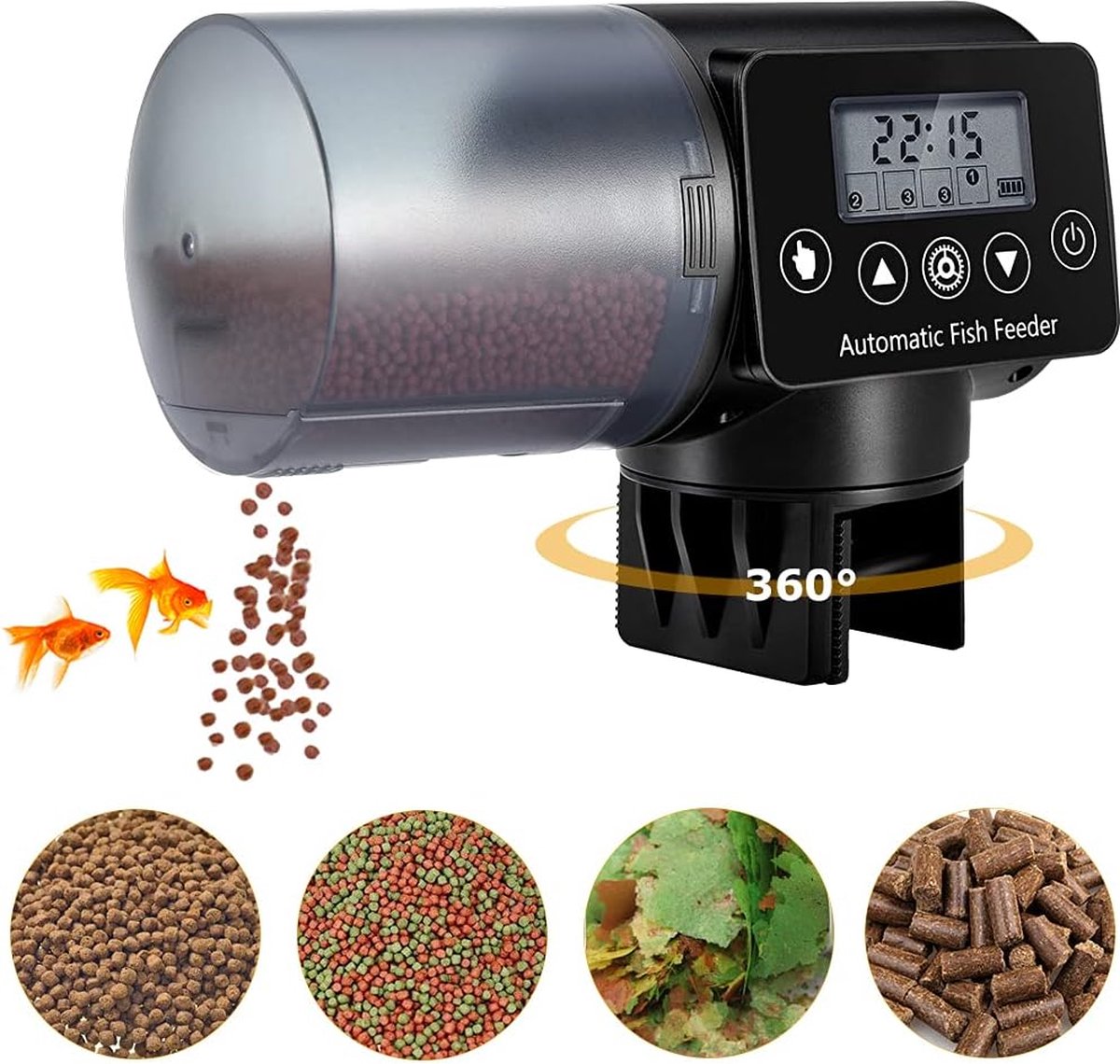 Petbank Automatische visvoerdispenser voor aquarium, voederdispenser met timer, werkt op batterijen, 2 AAA-batterijen meegeleverd Petbank Automatische visvoerdispenser voor aquarium, voederdispenser met timer, werkt op batterijen, 2 AAA-batterijen meegeleverd