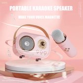 Mini Karaoke Machine met Microfoon Set - C20Plus- kerst cadeau - Gift set - 110x60x75 mm- mic 40x40x123 mm- met cadeau doos- Roze kleur