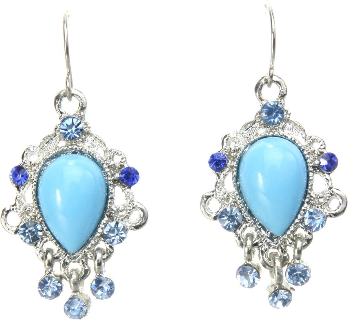 Behave - Vintage oorhanger blauw met kristallen - Nikkelvrij