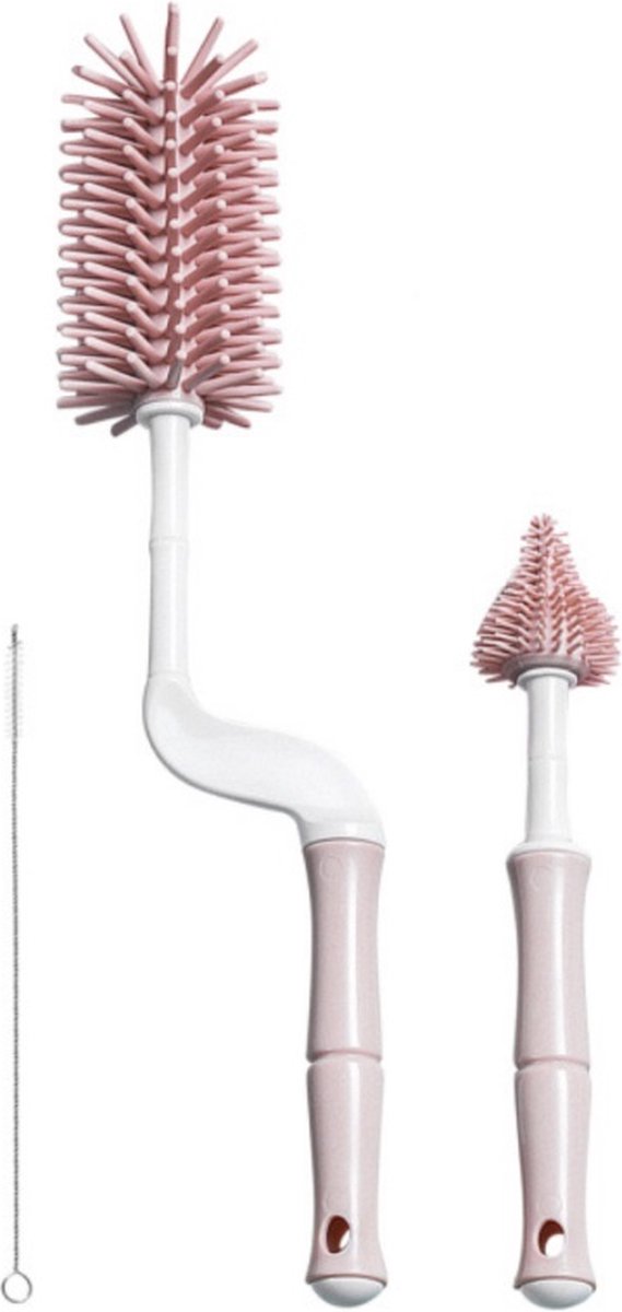 Goedkoopste Youha® flessenborstels - Schoonmaakborstels - 3 stuks - Siliconen materiaal - Borstel voor fopspeen, buisjes, slangen en flesjes - Makkelijk schoonmaken - Spenen - Flessenreinigen - Kleur Roze