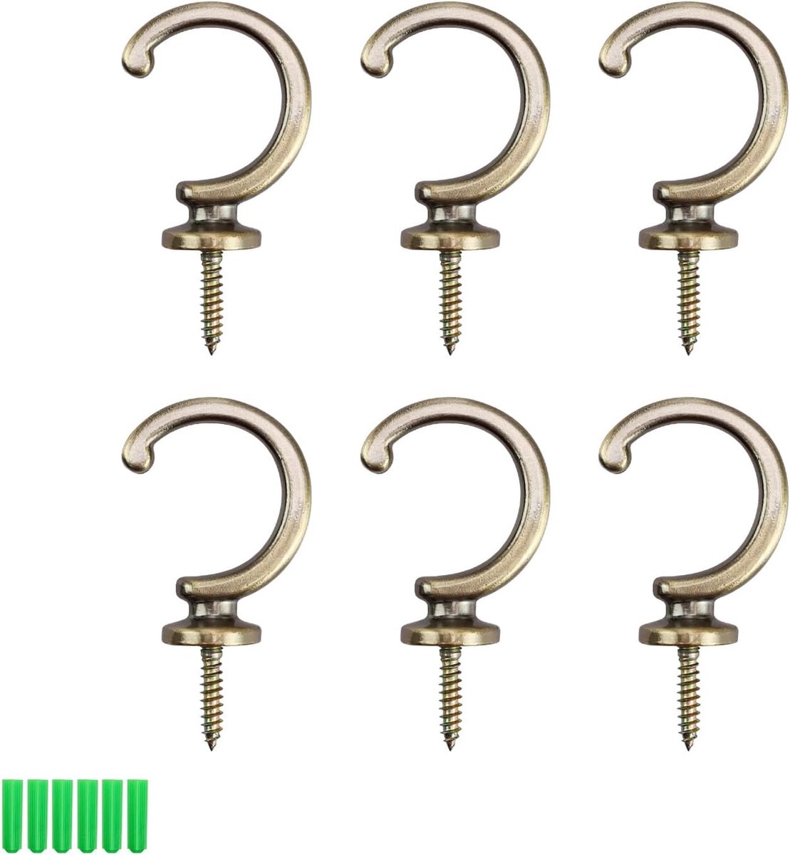 Gordijnhouder wand van zinklegering, 6 stuks G-vormige gordijnhouders, decoratieve wandmontage, vouwhaken in vintage-stijl voor thuis, slaapkamer, kantoor, eetkamer, cafés