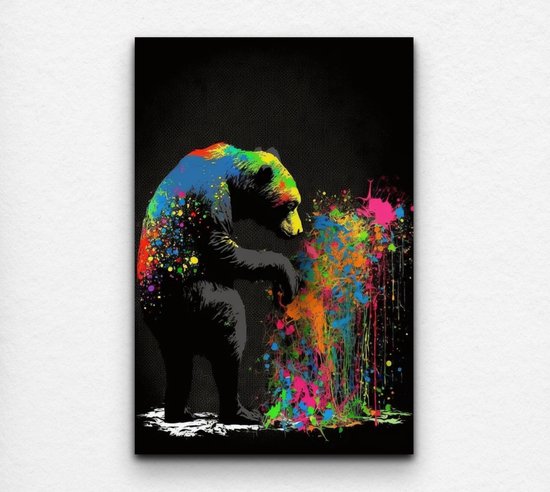 Banksy - Tableau de salon - Toile de Banksy - Art de Banksy - Peinture d'ours - Peintures de Banksy - 60 x 90 cm Avec cadre