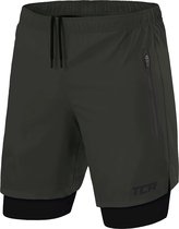 TCA Men Ultra 2 en 1 Shorts de course à pied avec poche zippée – Vert (2 poches zippées), M
