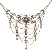 Behave Choker ketting dames - vicotiaanse baroque multi layer statement choker ketting vintage antiek goud-kleur met steentjes 30 cm