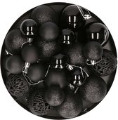 Kerstballen - 50 stuks - zwart - kunststof - glans-mat-glitter - 3-4-6