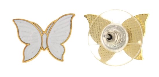 Behave Oorbellen oorstekers vlinder goud kleur met wit emaille 1,5 cm