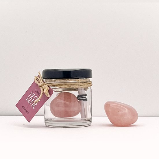 Potje Liefde - edelsteen Rozenkwarts (edelstenen, mineralen, kristal, cadeau, liefde, geluksbrenger, voor hem, voor haar, kerst, sinterklaas)