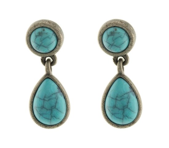 Behave Boucles d'oreilles boucles d'oreilles vintage couleur argent avec pierre naturelle bleue 3 cm