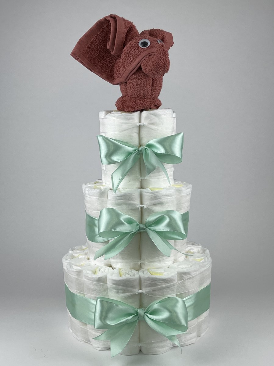 Goedkoopste Chouette-Chouette | Luiertaart Neutraal | Kraamcadeau | Geboorte Jongen Meisje | Babyshower | Olifant Koper - Groen